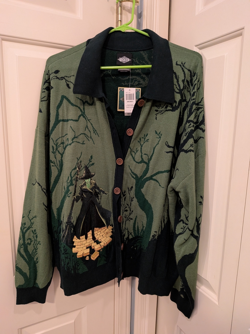 Elphaba Embroidered Green Cardigan with Black Trim